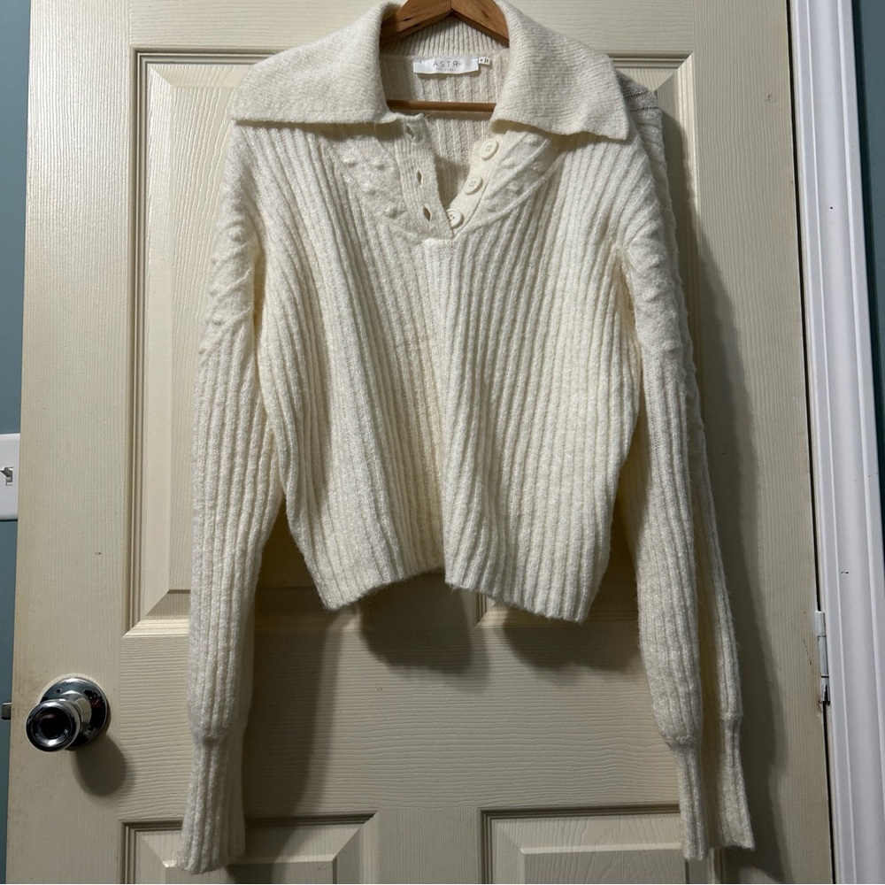 ASTR The Label 3-Button Polo Sweater Women's XL Off-White NWOT (BB1)